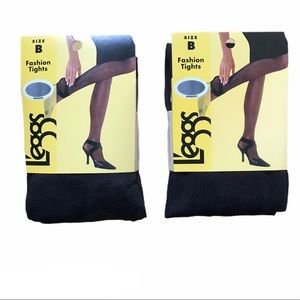 2pk Leggs Herringbone Nylon Tights Black size B